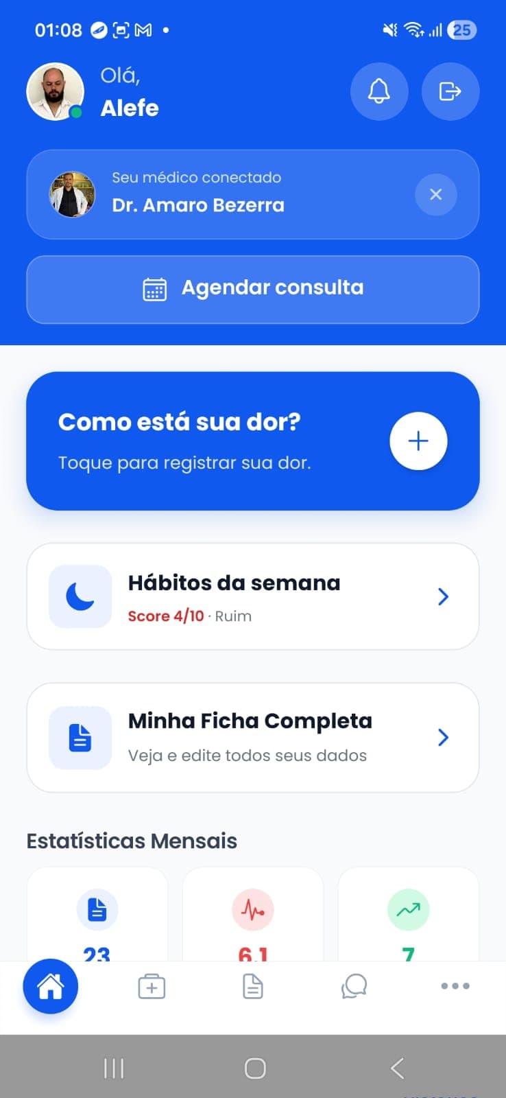 Tela inicial, captura de tela do app Vida Alívio