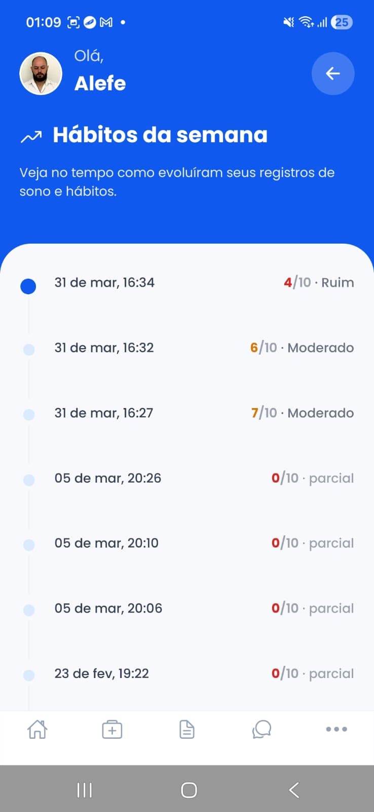 Hábitos da semana, captura de tela do app Vida Alívio