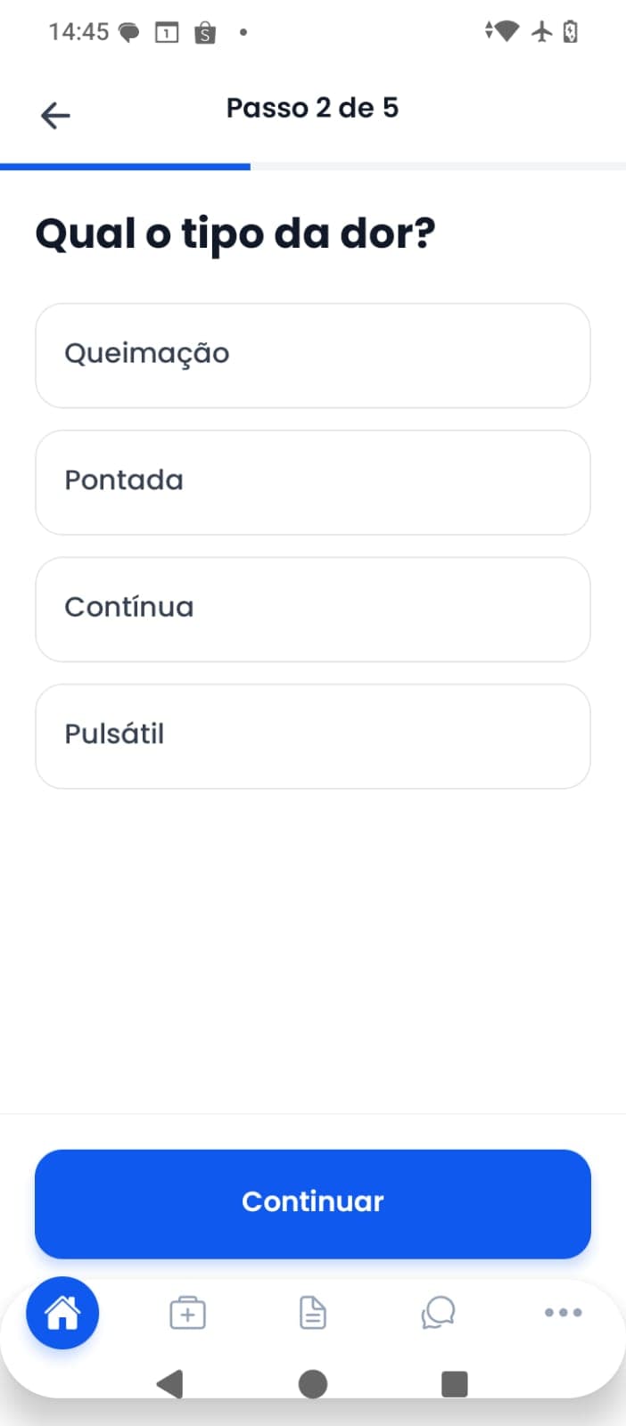 Tipo de dor, captura de tela do app Vida Alívio